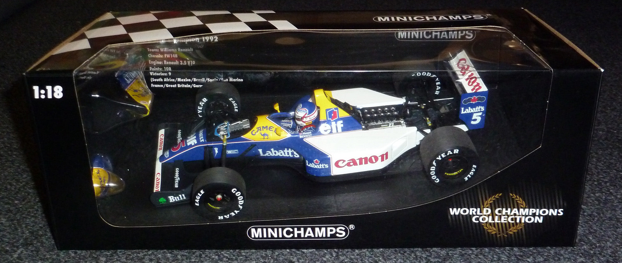 エグゾト Williams FW14B 1/18 マンセル GP Replicas 1:18 Nigel Mansell Williams FW14B #5 winnaar Frankrijk