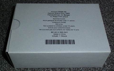 1985 - Arrows BMW A8 - Gerhard Berger - 11th place Detroit GP